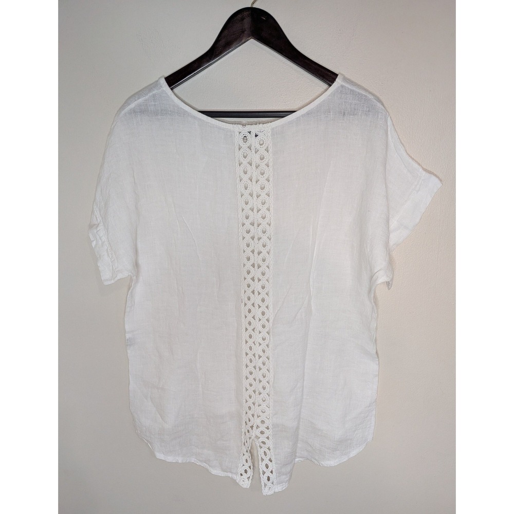 Terzo Millennio Size L White Linen Tunic Crochet Lace Made in Italy Euro Summer